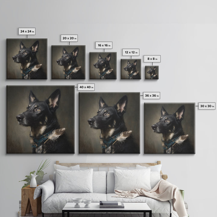 Dog Portrait with Painterly Collar and Loyal Framed Canvas Print, Animal Art, Downloadable Art, Living Room Decor, Creature, ANI-1x1-61