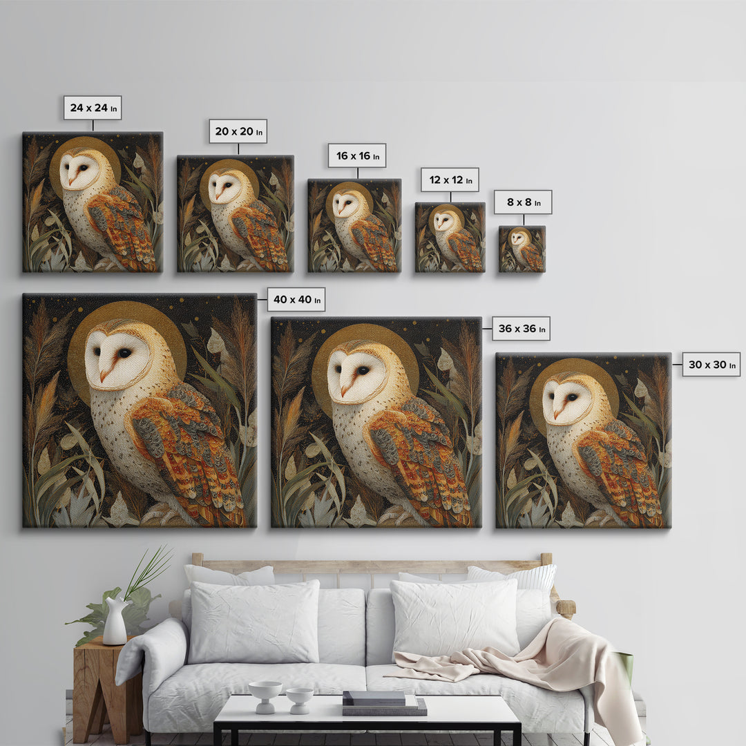 Owl with Moonlit Feathers and Celestial Accents Framed Canvas Print, Animal Art, Downloadable Art, Living Room Decor, Creature, ANI-1x1-63