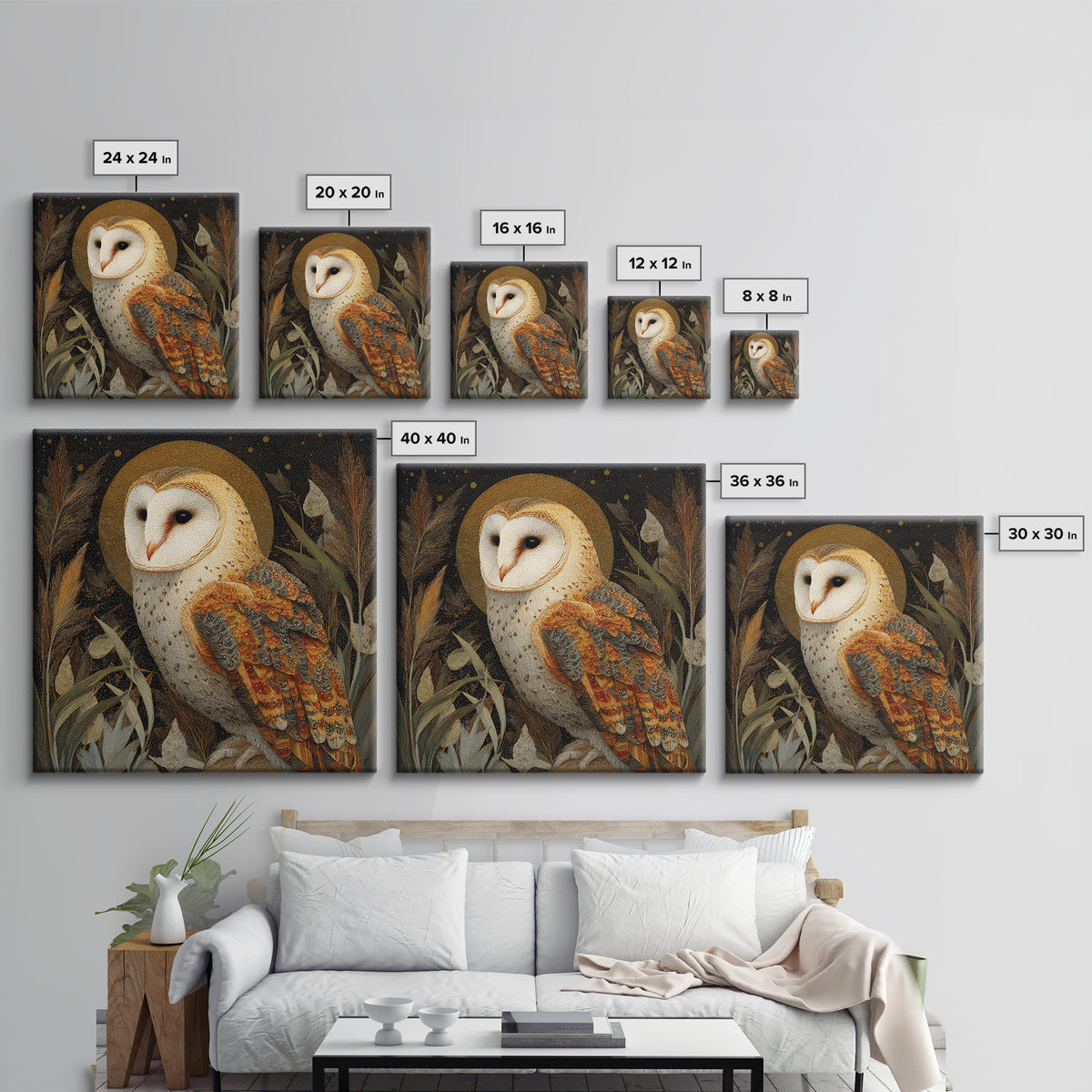 Owl with Moonlit Feathers and Celestial Accents Framed Canvas Print, Animal Art, Downloadable Art, Living Room Decor, Creature, ANI-1x1-63