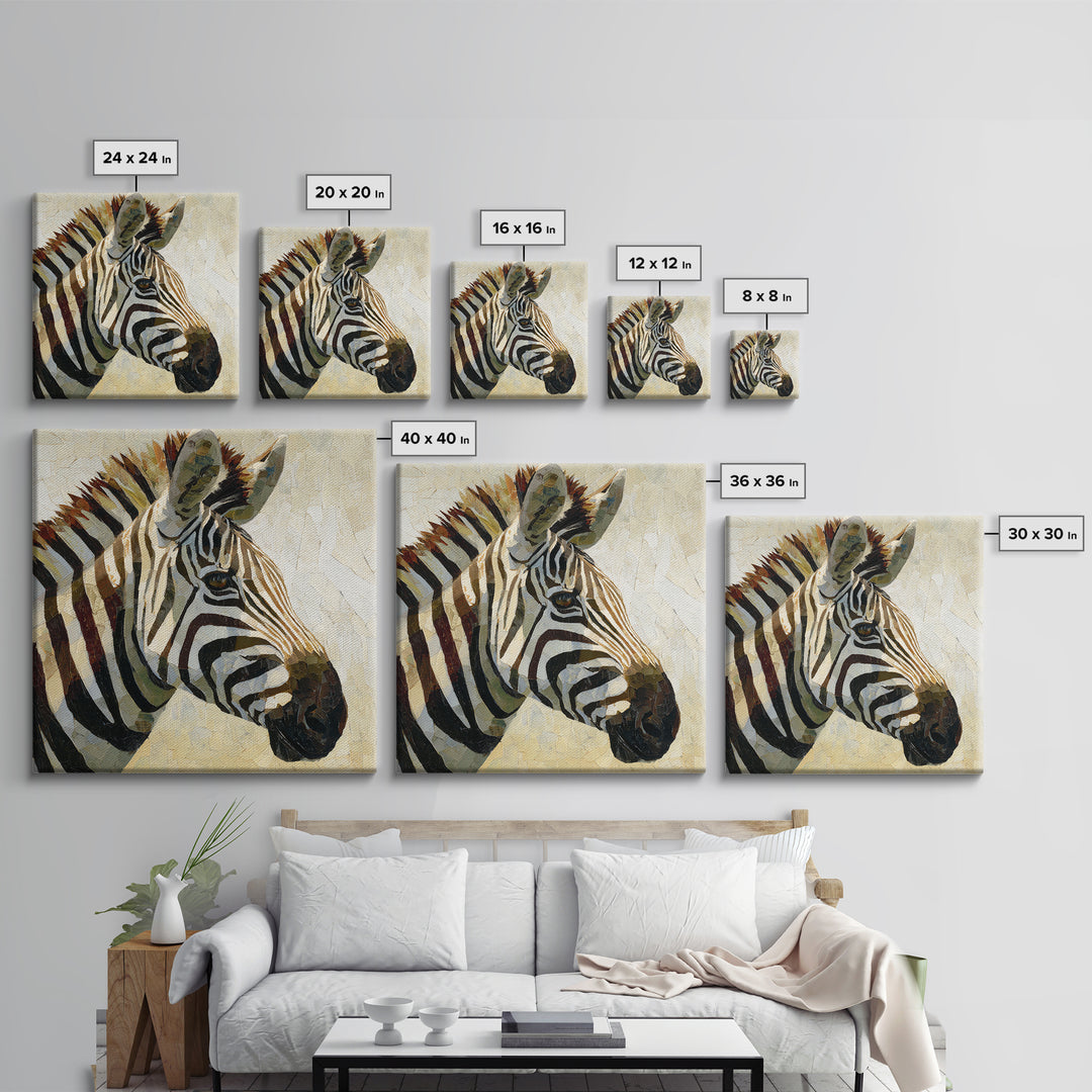 Zebra Portrait with Bold Graphic Stripe Pattern Framed Canvas Print, Animal Art, Gallery Decor, Living Room Decor, Creature, ANI-1x1-65