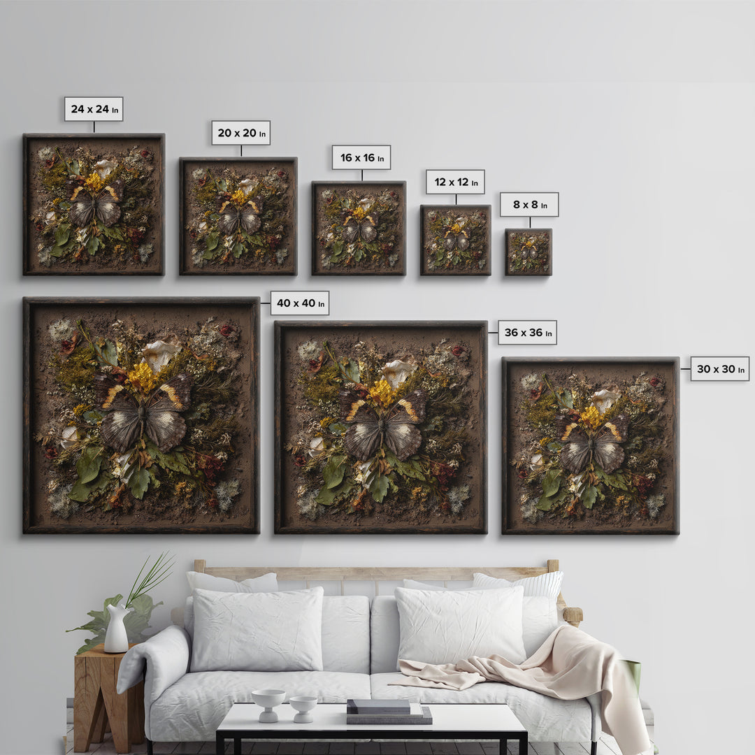Butterfly Specimen Composition Framed Canvas Print, Animal Art, Cat Art, Living Room Decor, Fine Art, Creature, Art Print, ANI-1x1-71