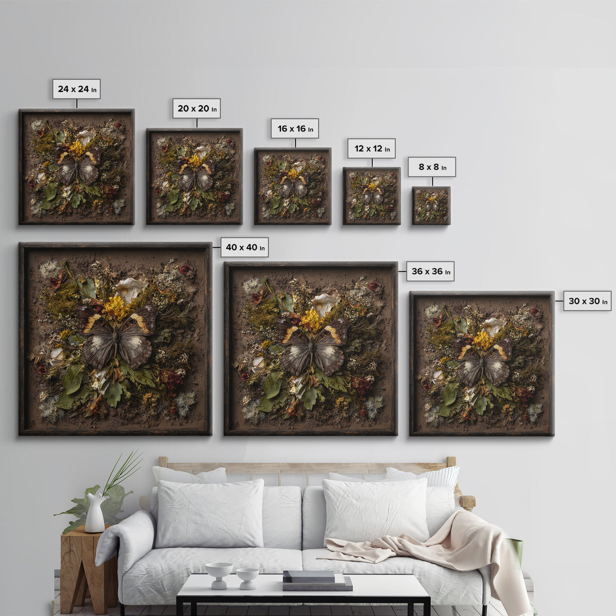 Butterfly Specimen Composition Framed Canvas Print, Animal Art, Cat Art, Living Room Decor, Fine Art, Creature, Art Print, ANI-1x1-71