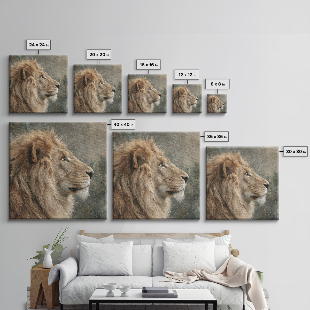 Regal Lion Profile Canvas Print, Animal Art, Textured Painting, Living Room Decor, Fine Art, Creature, Printable Wall Art, ANI-1x1-81