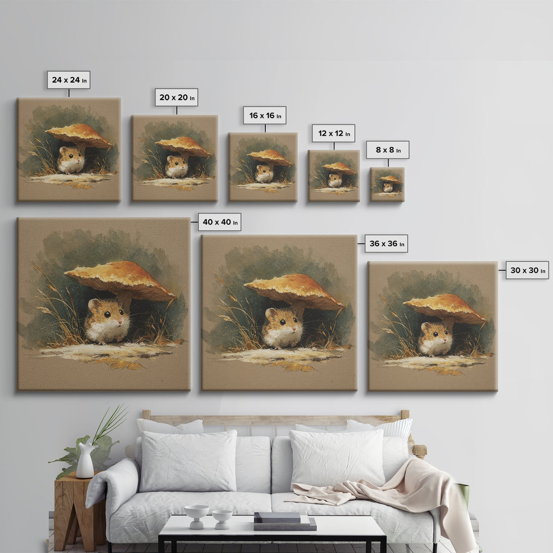 Tiny Field Mouse Canvas Print, Animal Art, Neutral Decor, Living Room Decor, Oil Painting, Creature, Wall Art, Home Decor, ANI-1x1-82