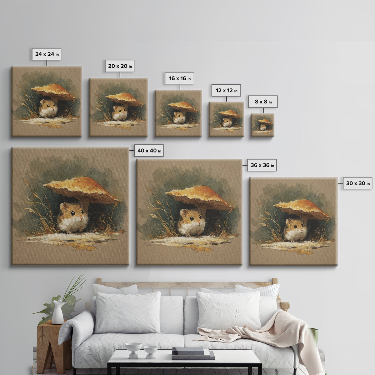 Tiny Field Mouse Canvas Print, Animal Art, Neutral Decor, Living Room Decor, Oil Painting, Creature, Wall Art, Home Decor, ANI-1x1-82