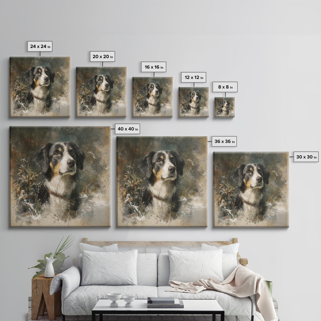 Dog Portrait with Painterly Collar and Loyal Canvas Print, Animal Art, Boho Decor, Living Room Decor, Fine Art, Creature, ANI-1x1-85