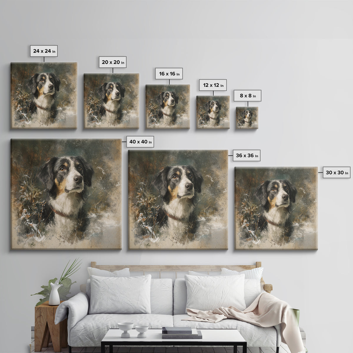 Dog Portrait with Painterly Collar and Loyal Canvas Print, Animal Art, Boho Decor, Living Room Decor, Fine Art, Creature, ANI-1x1-85