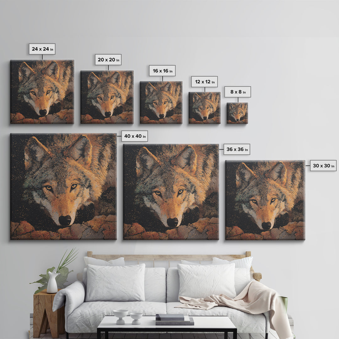 Wolf Silhouette Beneath a Star Filled Sky Canvas Print, Animal Art, Colorful Wall Art, Living Room Decor, Fine Art, Creature, ANI-1x1-94
