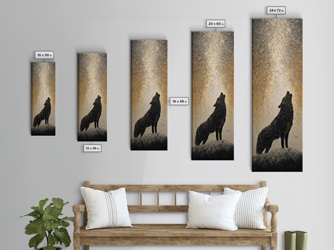 Wolf Silhouette Beneath a Star Filled Sky Canvas Print, Animal Art, Farmhouse Decor, Living Room Decor, Fine Art, Creature, ANI-1x3-10
