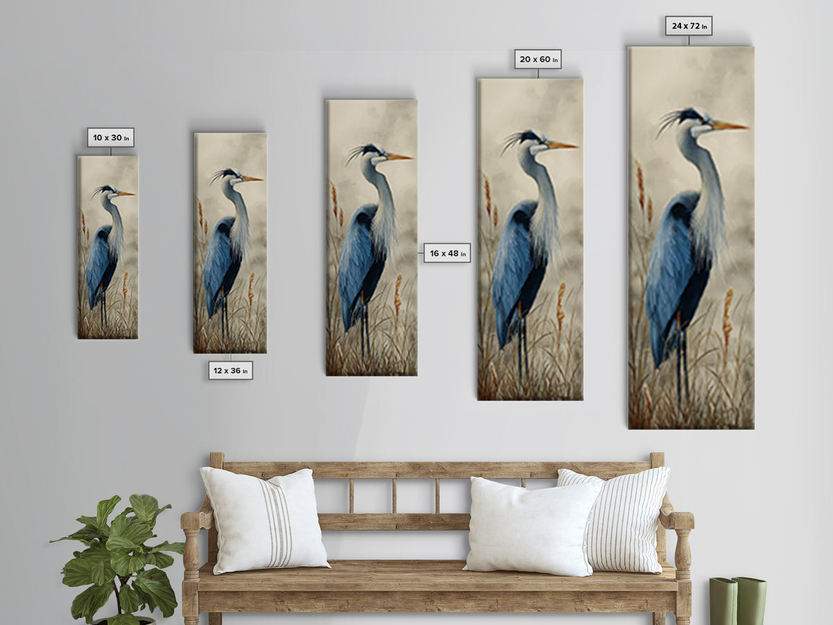 Blue Heron Standing Canvas Print, Animal Art, Wall Decor, Living Room Decor, Fine Art, Creature, Nursery Wall Art, ANI-1x3-23