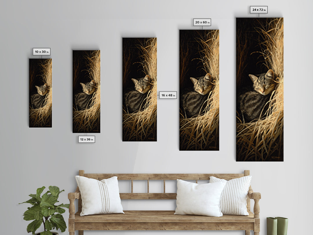 Sleeping Cat Curled Framed Canvas Print, Animal Art, Art Print, Living Room Decor, Fine Art, Creature, Digital Art, Printable, ANI-1x3-24