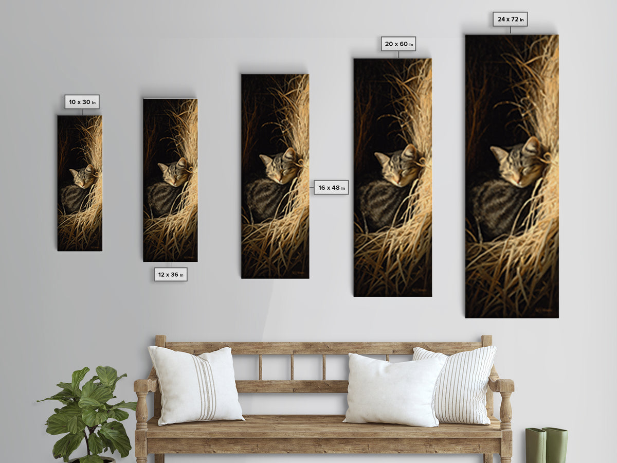Sleeping Cat Curled Framed Canvas Print, Animal Art, Art Print, Living Room Decor, Fine Art, Creature, Digital Art, Printable, ANI-1x3-24