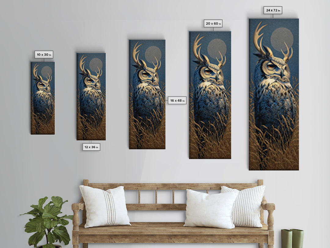 Owl with Moonlit Feathers and Celestial Accents Canvas Print, Animal Art, Decor, Living Room Decor, Oil Painting, Creature, ANI-1x3-27
