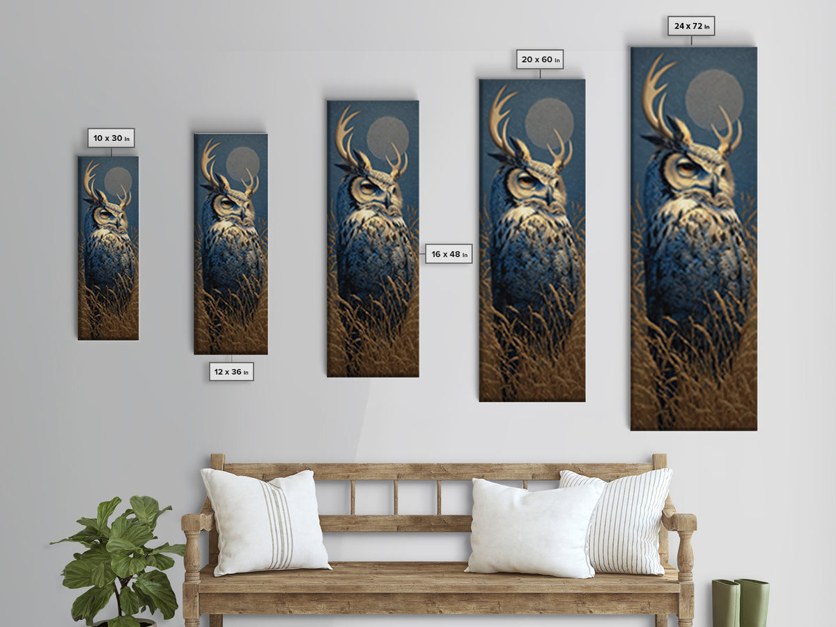 Owl with Moonlit Feathers and Celestial Accents Canvas Print, Animal Art, Decor, Living Room Decor, Oil Painting, Creature, ANI-1x3-27