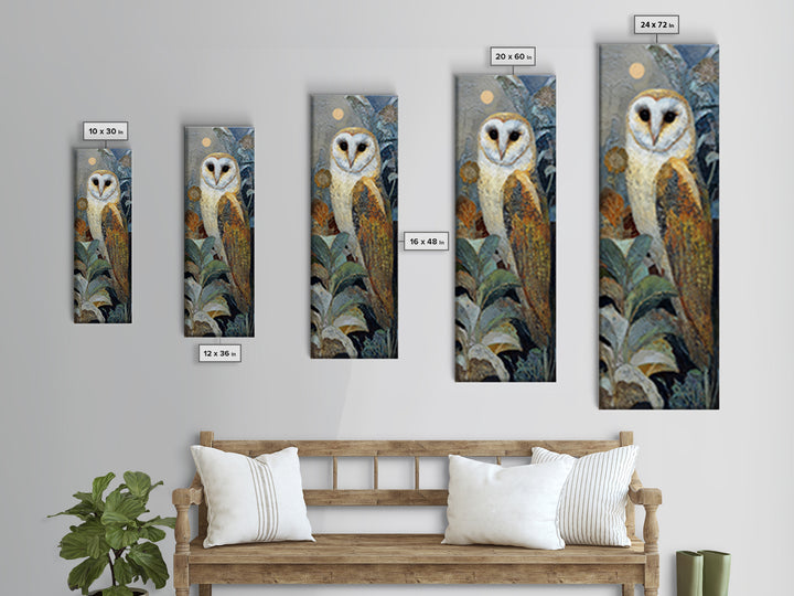 Owl with Moonlit Feathers and Celestial Accents Canvas Print, Animal Art, Minimalist Decor, Living Room Decor, Creature, ANI-1x3-3