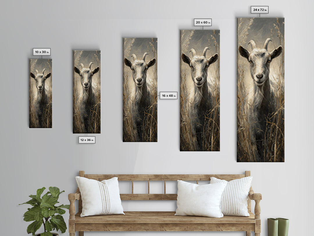 Goat Portrait with Rustic Folk Art Personality Canvas Print, Animal Art, Oil Painting, Living Room Decor, Fine Art, Creature, ANI-1x3-33