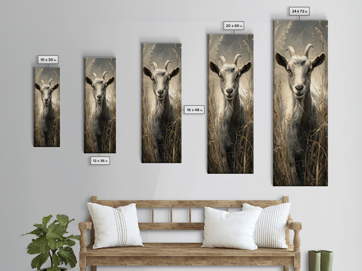 Goat Portrait with Rustic Folk Art Personality Canvas Print, Animal Art, Oil Painting, Living Room Decor, Fine Art, Creature, ANI-1x3-33