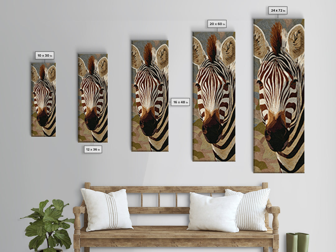 Zebra Portrait with Bold Graphic Stripe Pattern Framed Canvas Print, Animal Art, Modern Decor, Living Room Decor, Creature, ANI-1x3-53