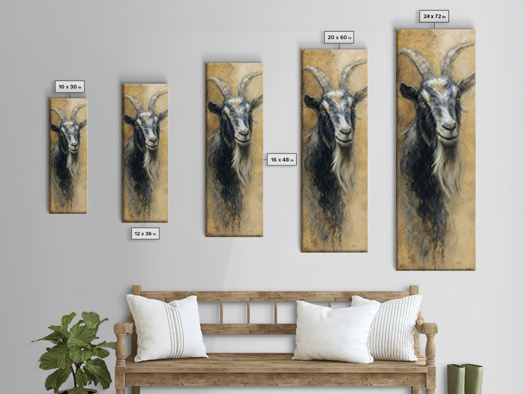 Goat Portrait with Rustic Folk Art Personality Canvas Print, Animal Art, Fine Art Print, Living Room Decor, Fine Art, Creature, ANI-1x3-57