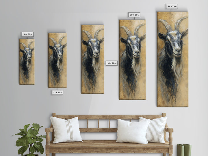 Goat Portrait with Rustic Folk Art Personality Canvas Print, Animal Art, Fine Art Print, Living Room Decor, Fine Art, Creature, ANI-1x3-57