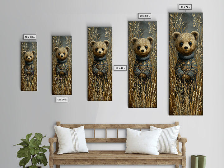 Whimsical Bear in a Patterned Sweater with Framed Canvas Print, Animal Art, Neutral Decor, Living Room Decor, Creature, ANI-1x3-62