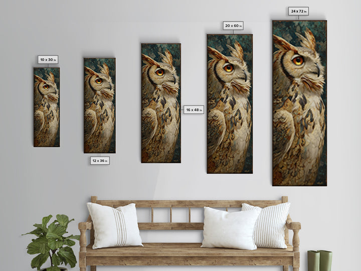 Owl with Moonlit Feathers and Celestial Accents Framed Canvas Print, Animal Art, Living Room Decor, Fine Art, Creature, ANI-1x3-75