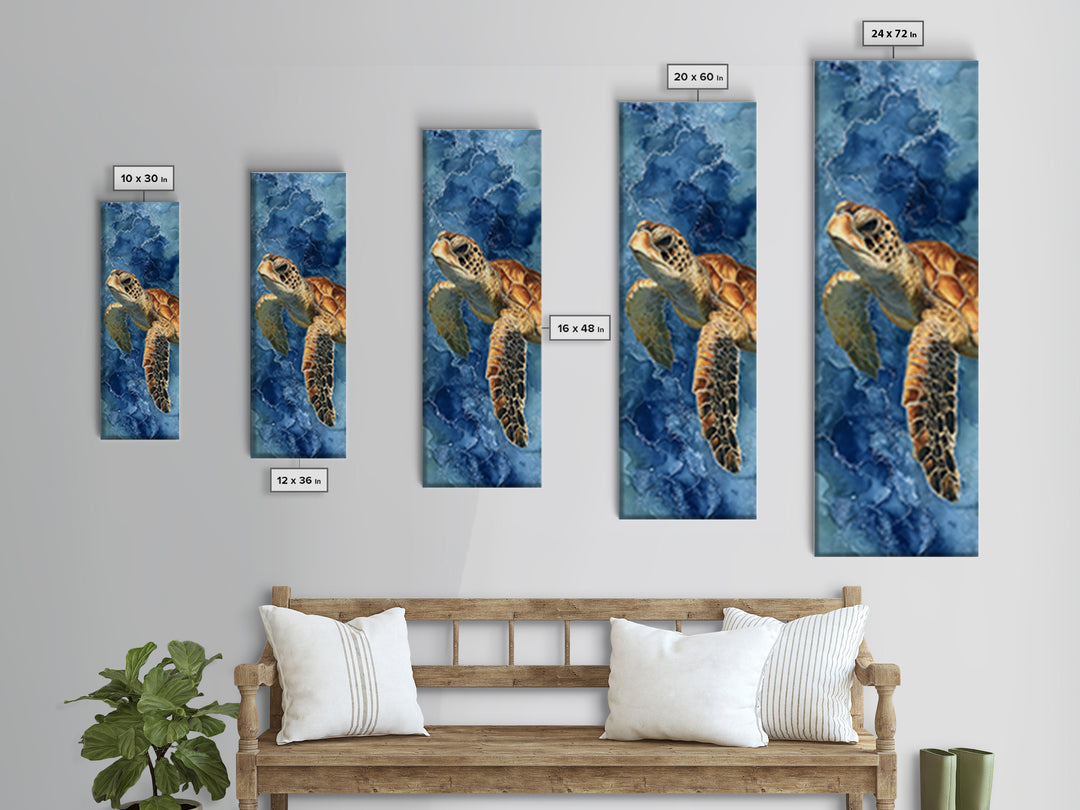 Sea Turtle Drifting Through Luminous Blue Water Canvas Print, Animal Art, Downloadable Art, Living Room Decor, Creature, ANI-1x3-78