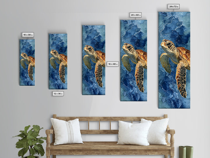 Sea Turtle Drifting Through Luminous Blue Water Canvas Print, Animal Art, Downloadable Art, Living Room Decor, Creature, ANI-1x3-78