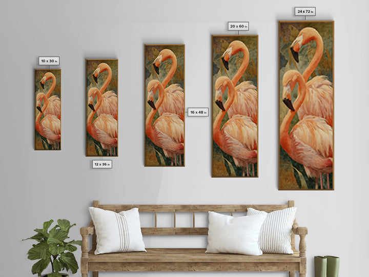 Flamingo Pair in Elegant Coral and Cream Framed Canvas Print, Animal Art, Digital Print, Living Room Decor, Fine Art, Creature, ANI-1x3-79