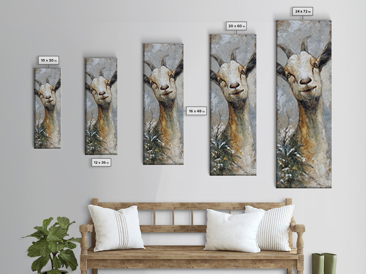 Goat Portrait with Rustic Folk Art Personality Canvas Print, Animal Art, Nursery Decor, Living Room Decor, Fine Art, Creature, ANI-1x3-81