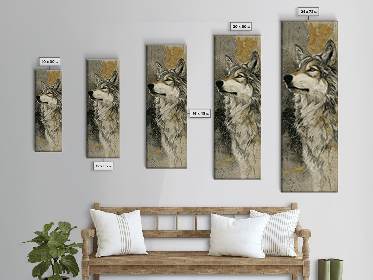 Wolf Silhouette Beneath a Star Filled Sky Canvas Print, Animal Art, Gallery Decor, Living Room Decor, Oil Painting, Creature, ANI-1x3-82