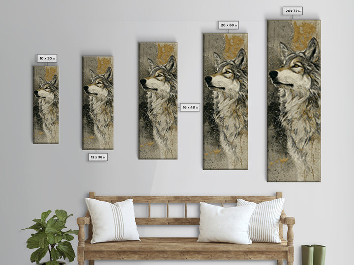 Wolf Silhouette Beneath a Star Filled Sky Canvas Print, Animal Art, Gallery Decor, Living Room Decor, Oil Painting, Creature, ANI-1x3-82