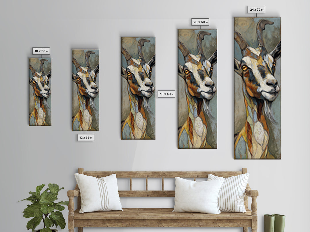 Goat Portrait with Rustic Folk Art Personality Canvas Print, Animal Art, Neutral Decor, Living Room Decor, Fine Art, Creature, ANI-1x3-9