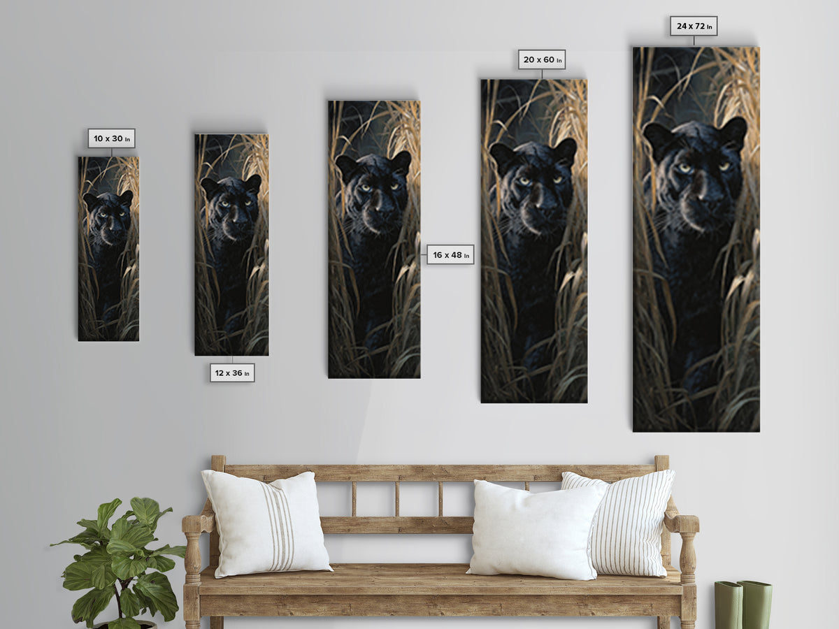 Dramatic Black Panther Emerging from Deep Jungle Canvas Print, Animal Art, Art Print, Living Room Decor, Oil Painting, Creature, ANI-1x3-90