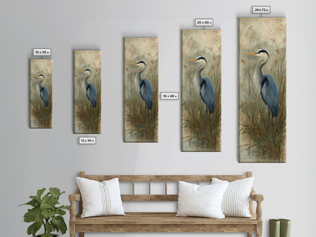 Blue Heron Standing Canvas Print, Animal Art, Cat Art, Living Room Decor, Fine Art, Creature, Art Print, Textured Painting, ANI-1x3-95