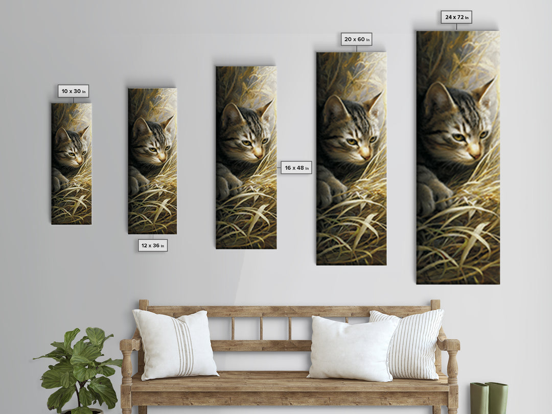 Sleeping Cat Curled Framed Canvas Print, Animal Art, Printable Art, Living Room Decor, Abstract Art, Creature, Downloadable Art, ANI-1x3-96