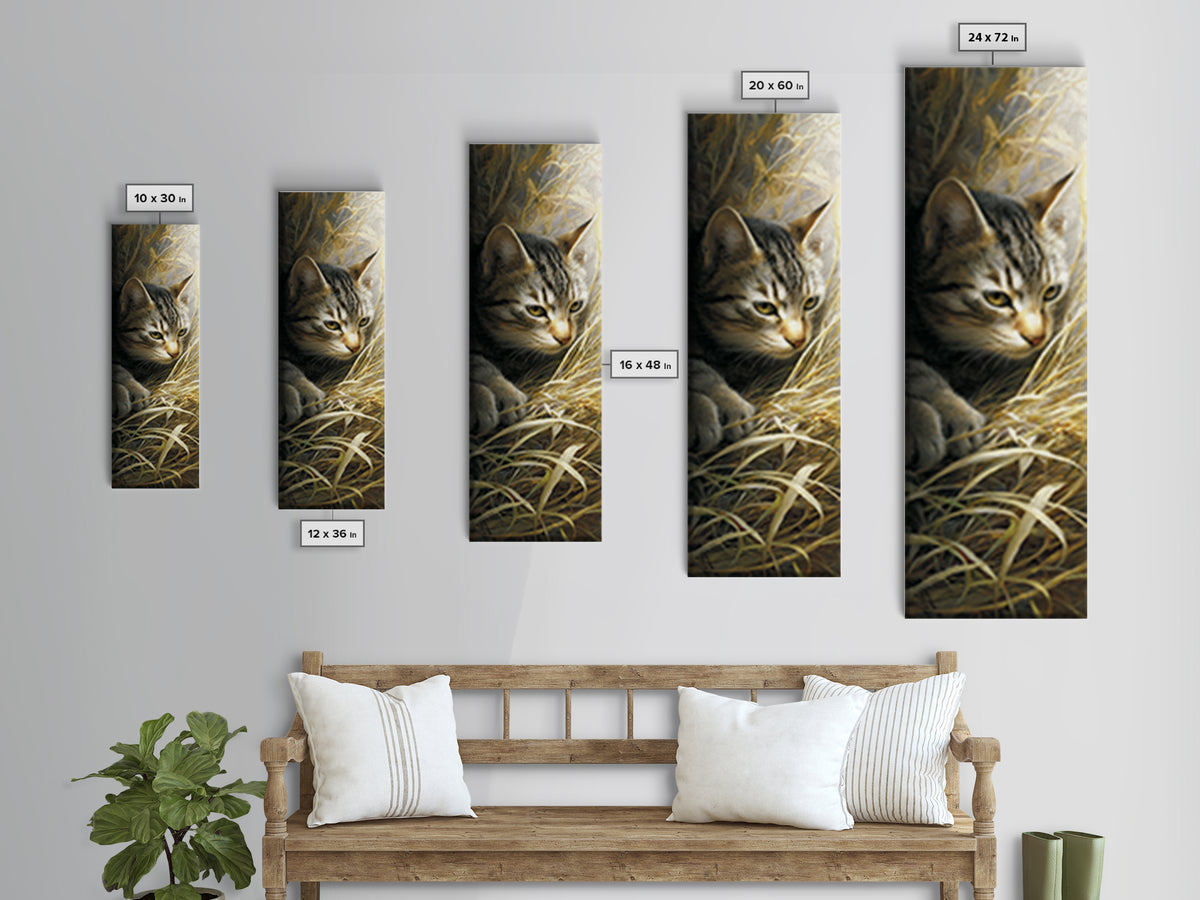 Sleeping Cat Curled Framed Canvas Print, Animal Art, Printable Art, Living Room Decor, Abstract Art, Creature, Downloadable Art, ANI-1x3-96