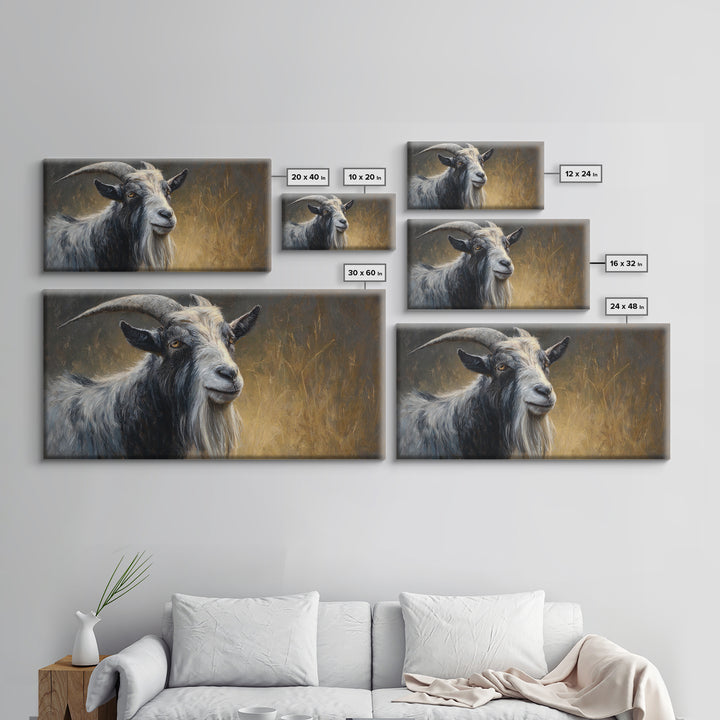 Goat Portrait with Rustic Folk Art Personality Canvas Print, Animal Art, Contemporary Art, Living Room Decor, Creature, ANI-2x1-17