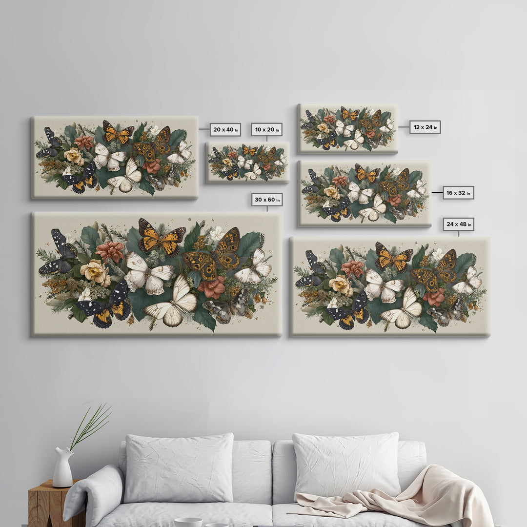 Butterfly Specimen Composition Framed Canvas Print, Animal Art, Cat Art, Living Room Decor, Fine Art, Creature, Art Print, ANI-2x1-19