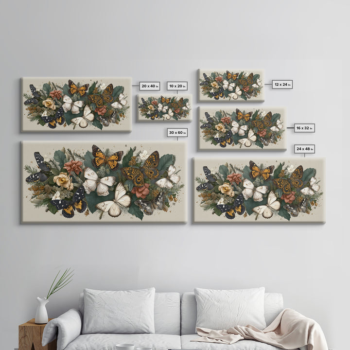 Butterfly Specimen Composition Framed Canvas Print, Animal Art, Cat Art, Living Room Decor, Fine Art, Creature, Art Print, ANI-2x1-19