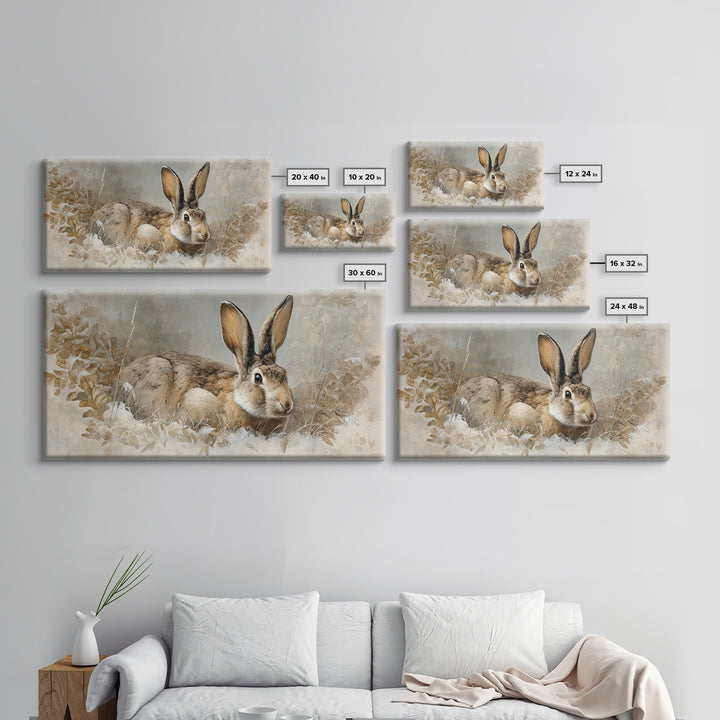 Curious Rabbit in a Soft Watercolor Meadow Framed Canvas Print, Animal Art, Living Room Decor, Oil Painting, Creature, ANI-2x1-25