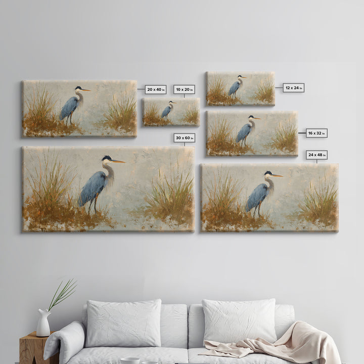 Blue Heron Standing Canvas Print, Animal Art, Printable, Living Room Decor, Fine Art, Creature, Nursery, Boho Wall Art, ANI-2x1-31
