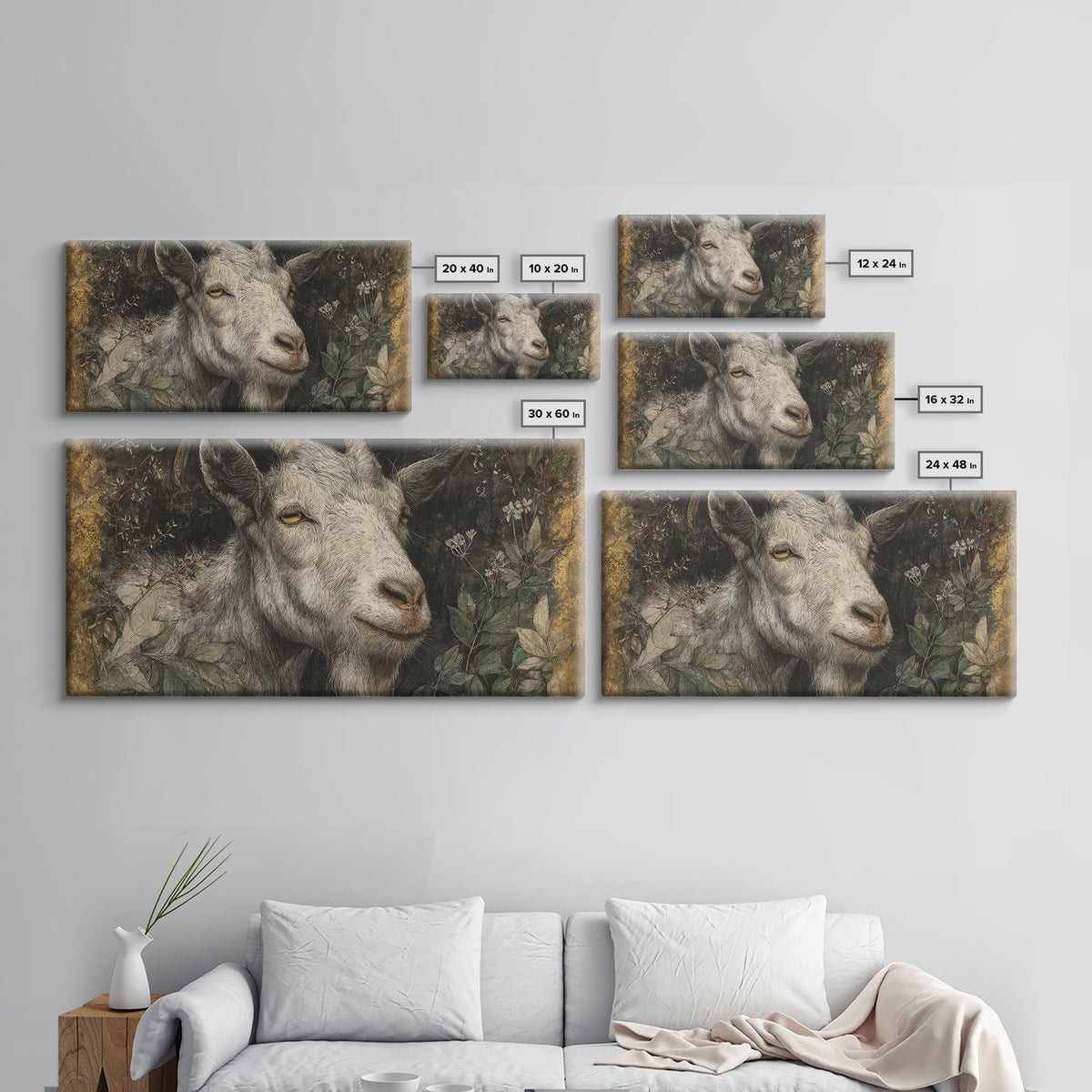 Goat Portrait with Rustic Folk Art Personality Canvas Print, Animal Art, Contemporary Art, Living Room Decor, Creature, ANI-2x1-41