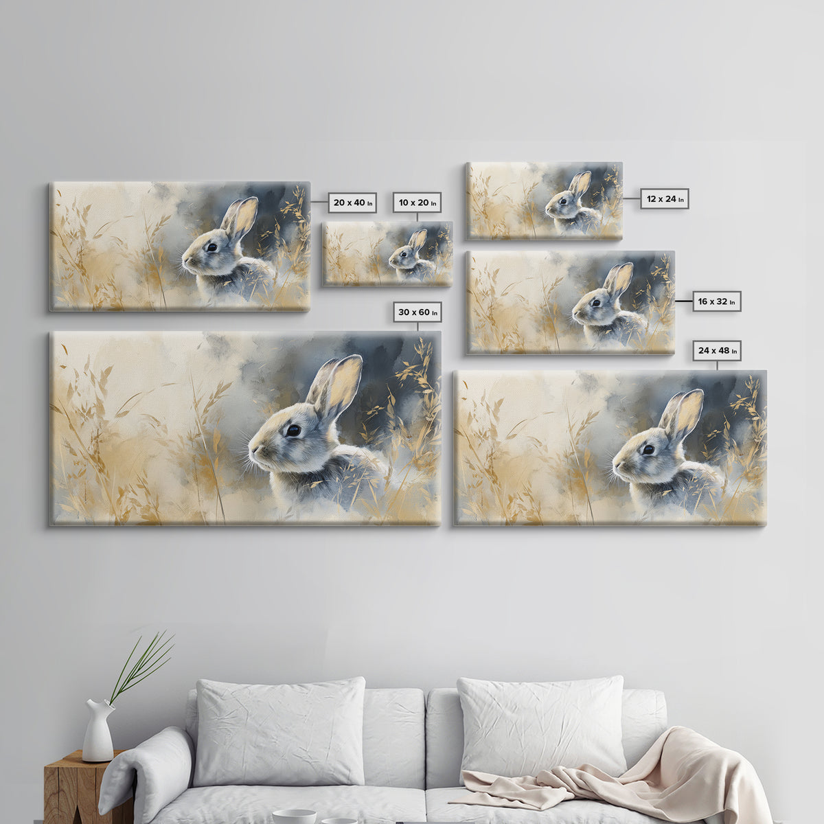 Curious Rabbit in a Soft Watercolor Meadow Canvas Print, Animal Art, Digital Art, Living Room Decor, Fine Art, Creature, ANI-2x1-49