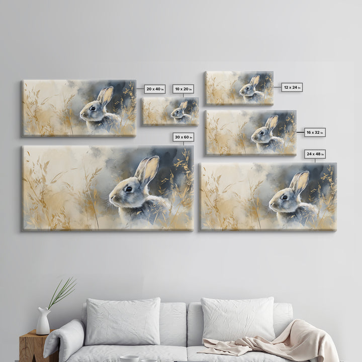 Curious Rabbit in a Soft Watercolor Meadow Canvas Print, Animal Art, Digital Art, Living Room Decor, Fine Art, Creature, ANI-2x1-49