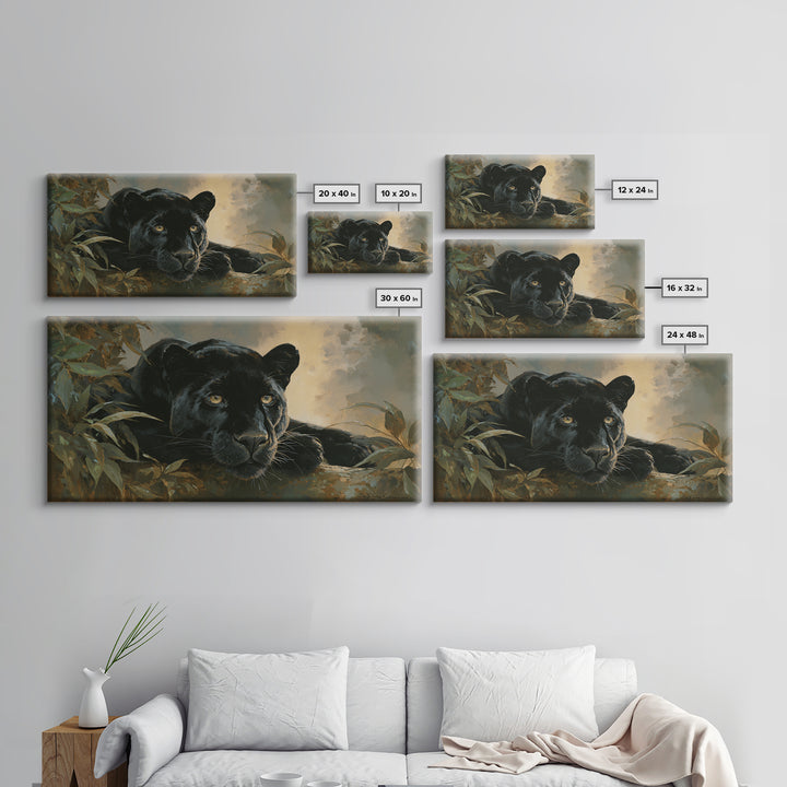 Dramatic Black Panther Emerging from Deep Jungle Canvas Print, Animal Art, Minimalist Decor, Living Room Decor, Creature, ANI-2x1-50