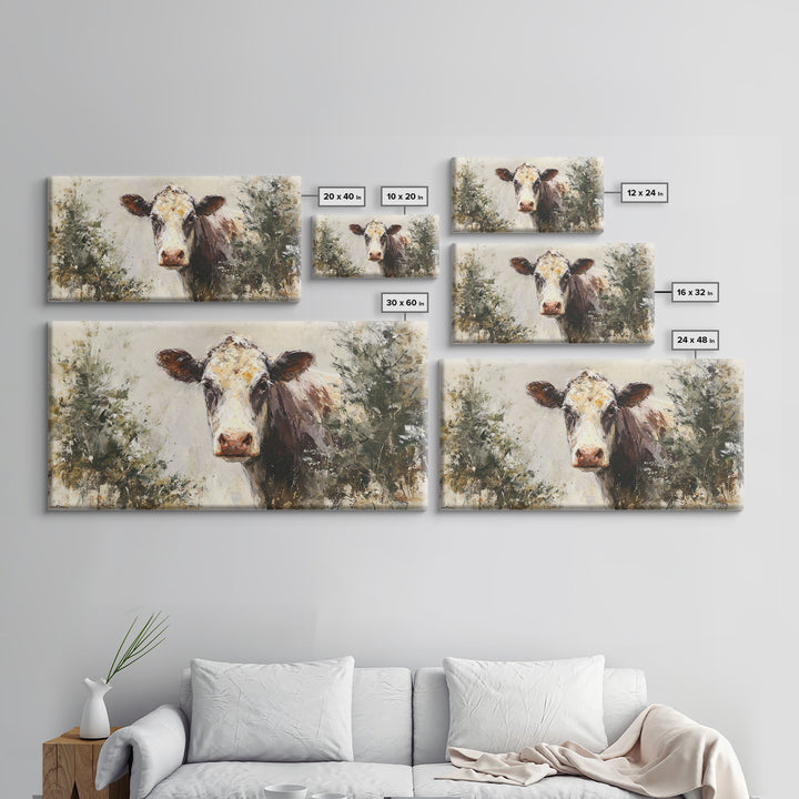 Gentle Cow Portrait Framed Canvas Print, Animal Art, Nursery Decor, Living Room Decor, Fine Art, Creature, Nursery Art, ANI-2x1-51