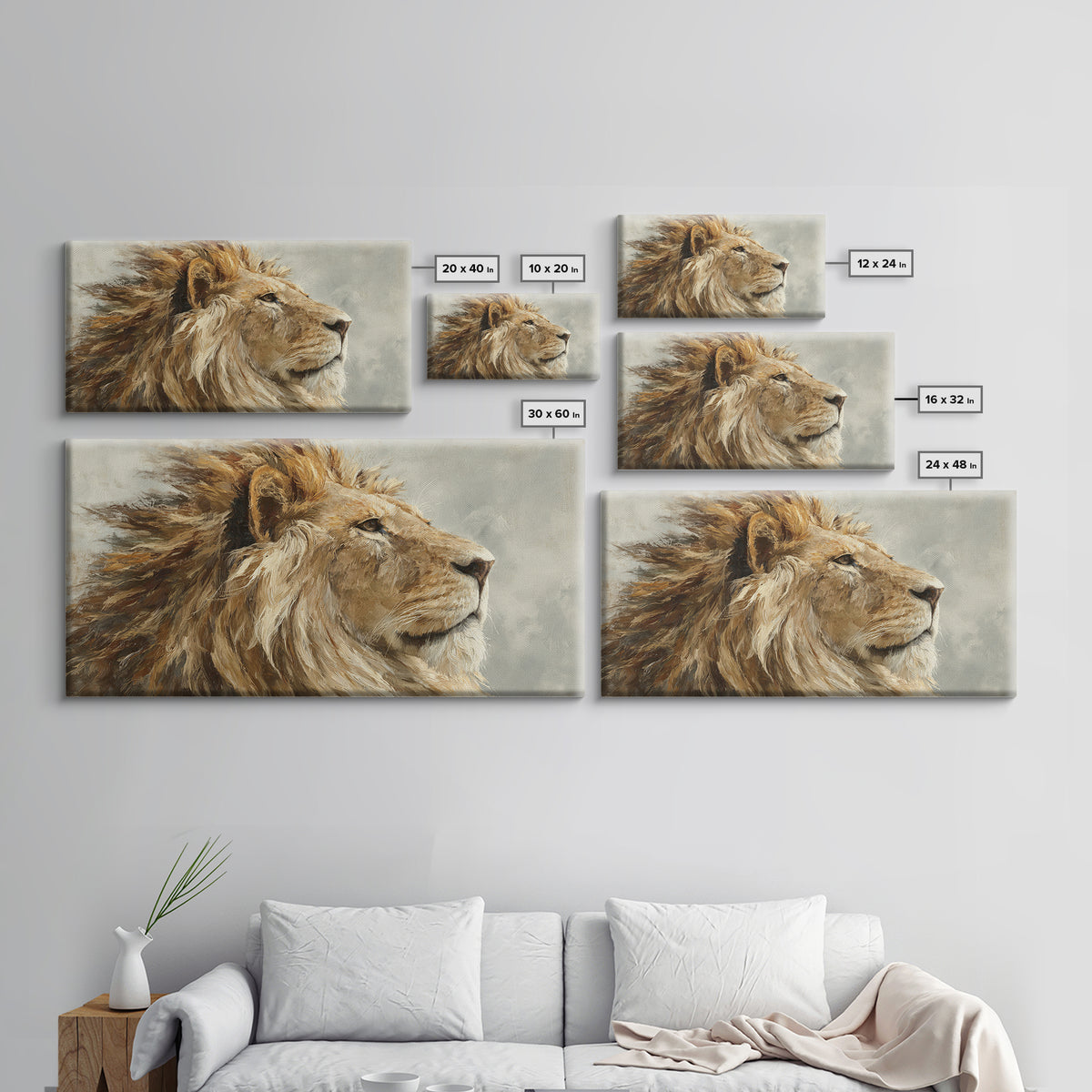 Regal Lion Profile Canvas Print, Animal Art, Printable, Living Room Decor, Oil Painting, Creature, Nursery, Boho Wall Art, ANI-2x1-53