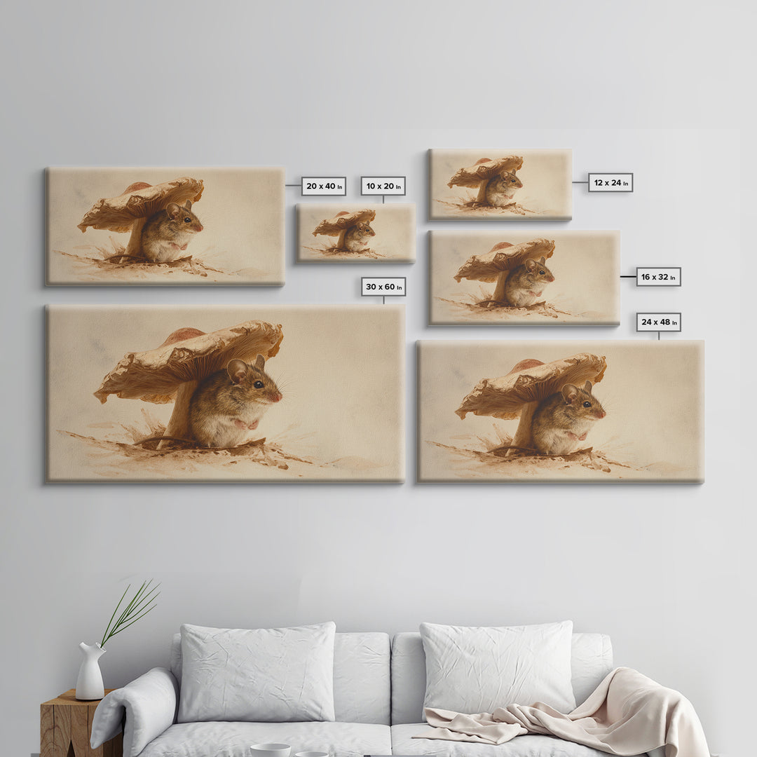 Tiny Field Mouse Canvas Print, Animal Art, Contemporary Art, Living Room Decor, Fine Art, Creature, Digital Wall Art, ANI-2x1-54