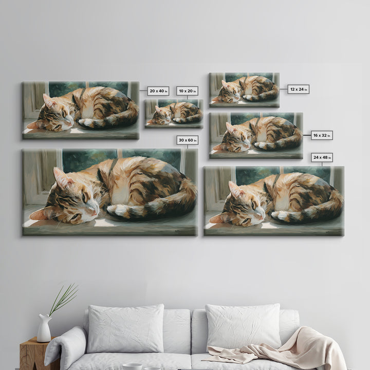 Sleeping Cat Curled Framed Canvas Print, Animal Art, Digital Prints, Living Room Decor, Fine Art, Creature, Printable Art, ANI-2x1-56